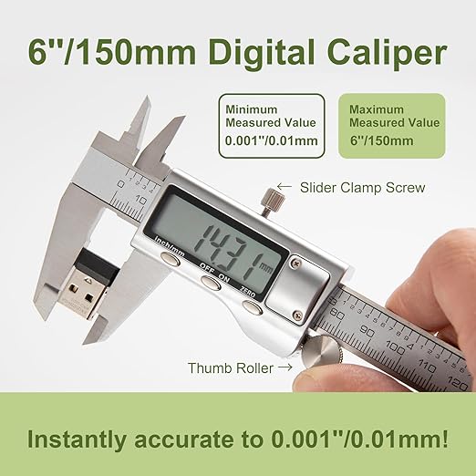 SCITOOLS All-Metal Digital Caliper 0-6" Measuring Tool, Micrometer Caliper - Image 2