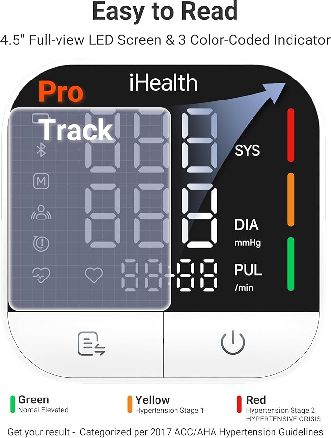 iHealth Track Pro Upper Arm Blood Pressure Monitor, Full-View LED Screen​ - Image 3