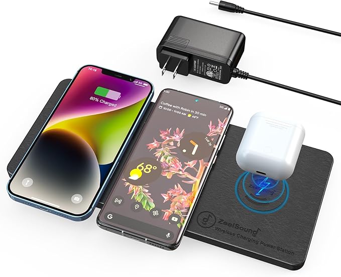 Wireless Charging Pad, ZealSound Ultra-Slim Triple Charger Station by zealsound