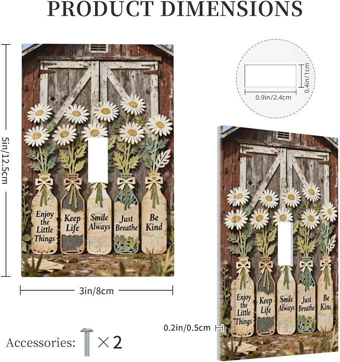Bvtewkhz Rustic Daisy Barn Door Flowers 1 Gang Single Toggle Decorative Light - Image 4
