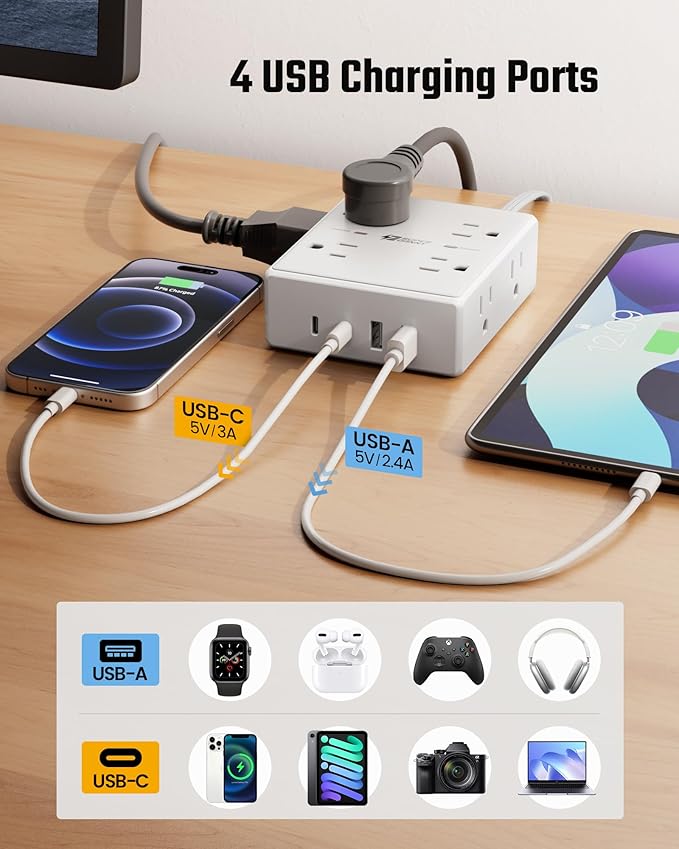 15Ft Long Extension Cord, Surge Protector Power Strip - Image 6
