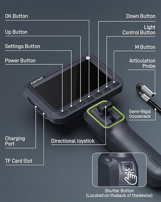 Anykit Articulating Borescope, 210° Two-Way 0.22in Slim Probe Endoscope - Image 8