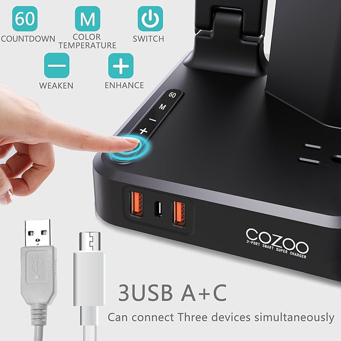 LED Desk Lamp with 3 USB Charging Ports 1 AC Outlet Small Table Lamp - Image 3
