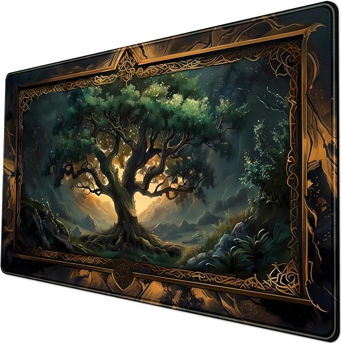 Mystical Green Tree Large Gaming Mouse Pad Forest Tree of Life Deskpad Mat XXL by LuckyCow