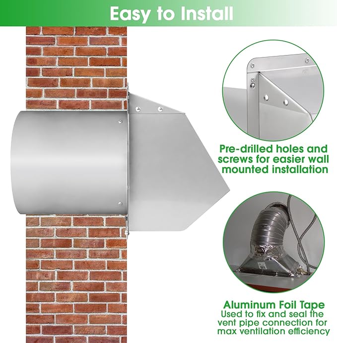 12 Inch Hooded Wall Vent with Screen and Damper, Outdoor Wall Exhaust Vent - Image 5