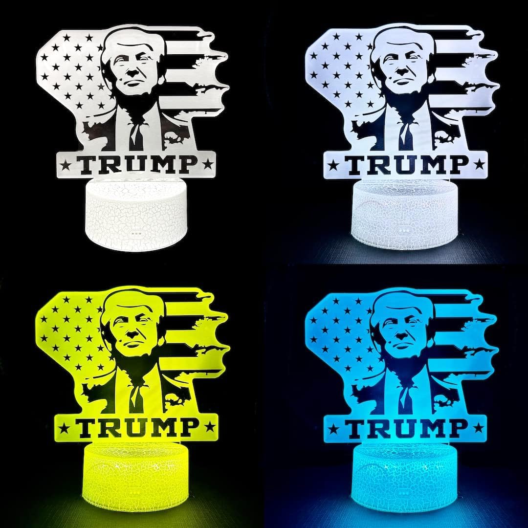 3D LED Night Light Trump 2024 Flat Acrylic Illusion Lighting Lamp with 7 Colors and Touch Sensor, Trump Fan Nightlight Gift, Trump Fight!