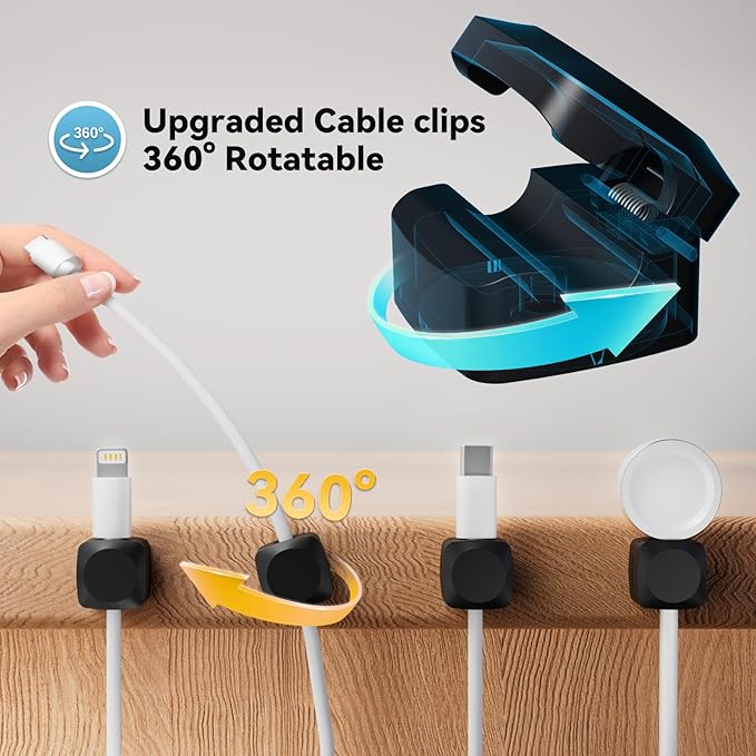 Lancord 8 Pack Cord Organizer Holder, Rotatable Cable Clips, Spring Cord Holder - Image 2