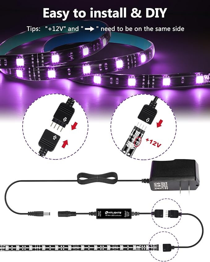 HitLights LED Strip Lights, 4 Pre-Cut Waterproof RGB Small LED Light Strip Kit - Image 4