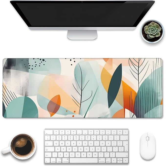 Eflxamz Desk Pad, Abstract Colorful Leaves Desk Mat, Large Gaming Mouse Pad by Eflxamz