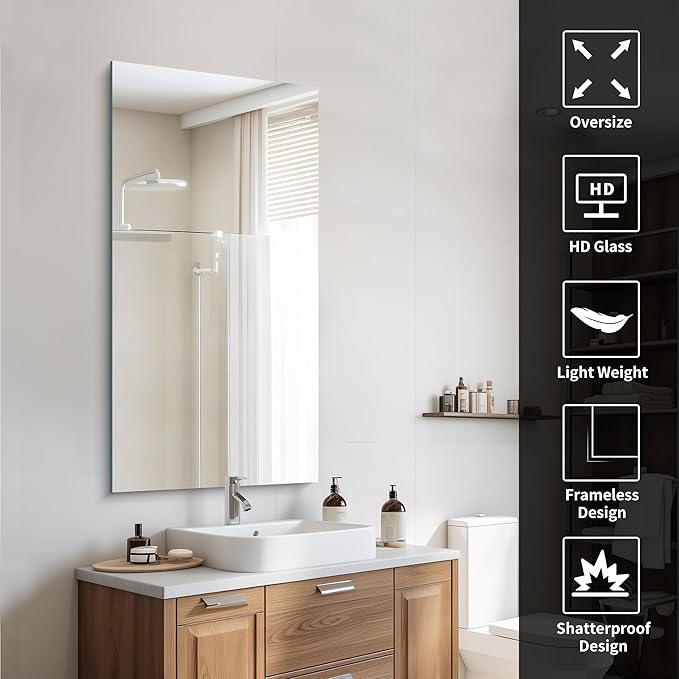 CILIBER Frameless Mirror, 24x48 Inch Large Bathroom Mirrors - Image 6