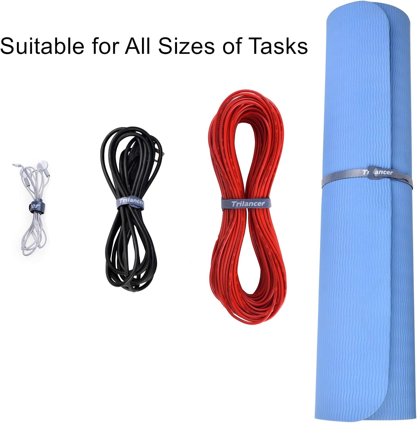 Trilancer Reusable Cable Straps Wire Ties, Pack of 50 Adjustable Cord Fastener Cable Organizer, 8 Inches (Black)