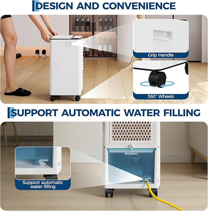 Portable Evaporative Air Cooler, 1.84Gal Touch Screen Cooler Fan - Image 7