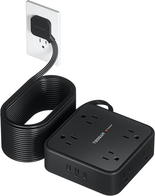 Long Extension Cord 25 FT, TESSAN Ultra Thin Flat Plug Power Strip Surge by TESSAN