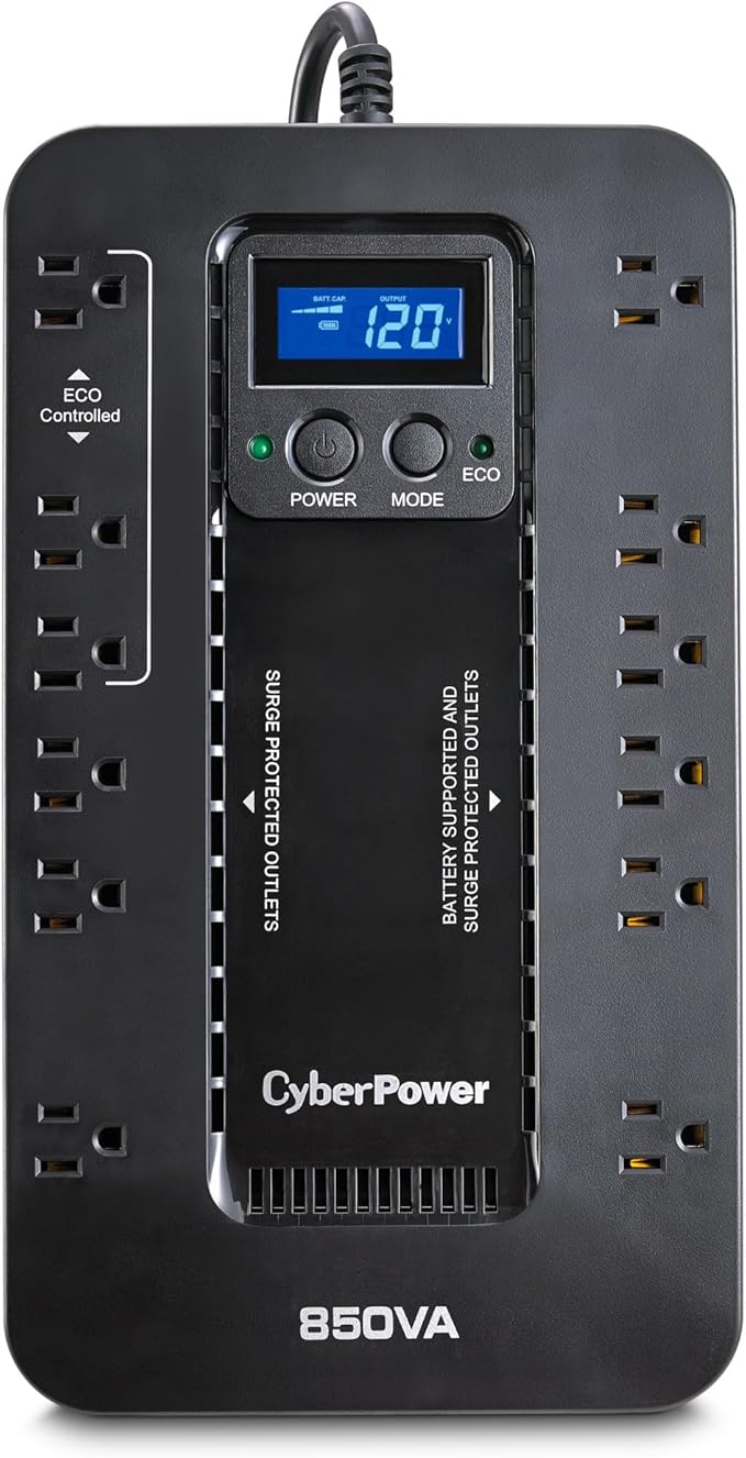 CyberPower EC850LCD Ecologic UPS Battery Backup and Surge Protector, 850VA/510W by CyberPower
