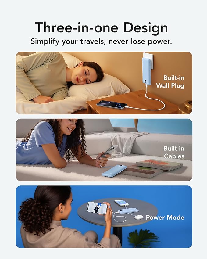 VRURC Portable Charger with Wall Plug and Cables, 10000mAh Power Bank with - Image 5