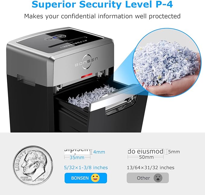 BONSEN Heavy Duty Paper Shredder, 24-Sheet Cross-Cut Shredder, 40-Min - Image 5