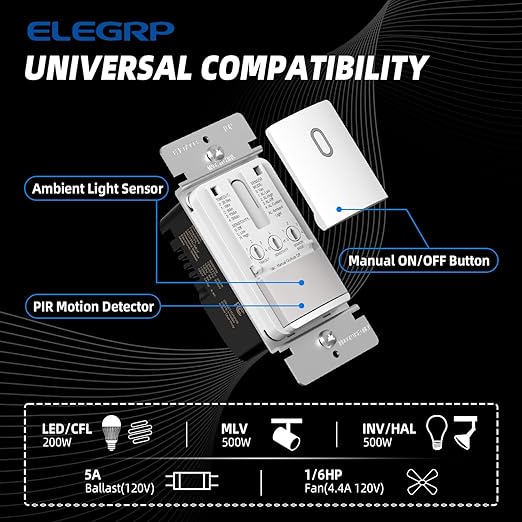 ELEGRP Matte White Single Pole Occupancy Motion Sensor Light Switch, Need - Image 2