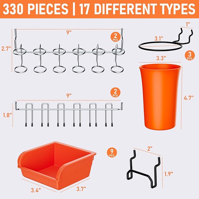 INCLY 330PCS Upgraded Pegboard Accessories Organizer Kit, Peg Board Hooks - Image 4