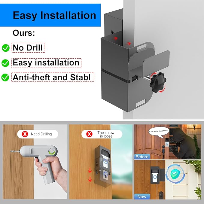 Anti Theft Ring Doorbell Mount, All Metal Ring Camera Door Mount Upgrade - Image 5