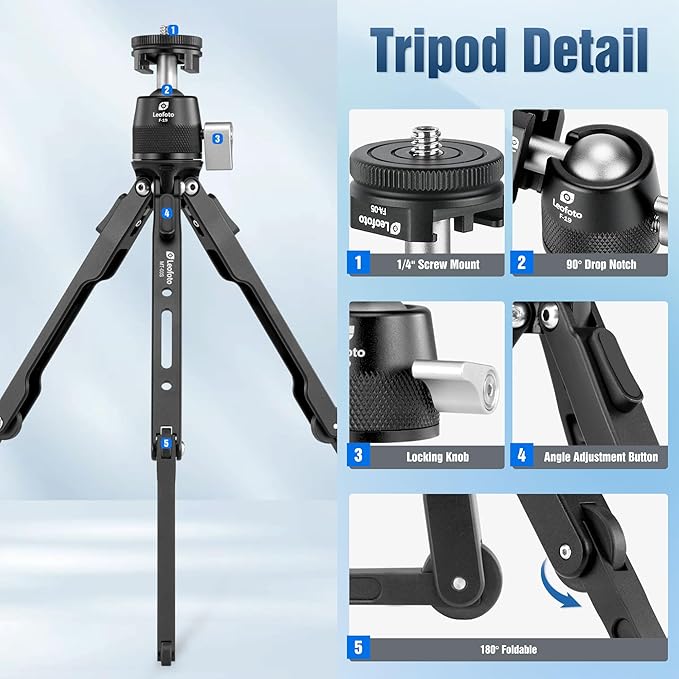 LEOFOTO 9.84" Aluminum Table Tripod - Image 2