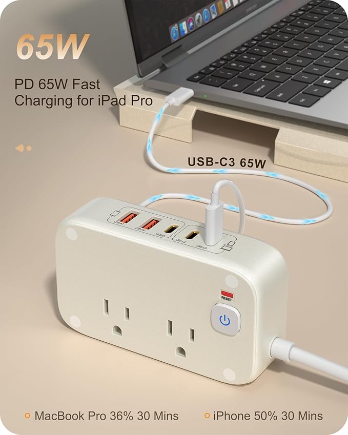 KWRNVO Power Strip with USB Ports 175W GaN 7-in-1 USB C Charging Station Type C - Image 3