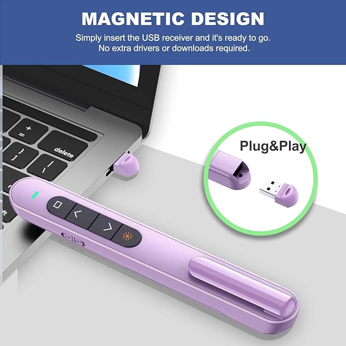 QUI Presentation Clicker for PowerPoint, RF 2.4GHz USB Wireless Presenter Remote - Image 4