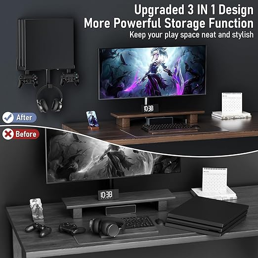 Wall Mount for PS4 Pro with Detachable 2 Controller Holder & Headphone Hanger - Image 3