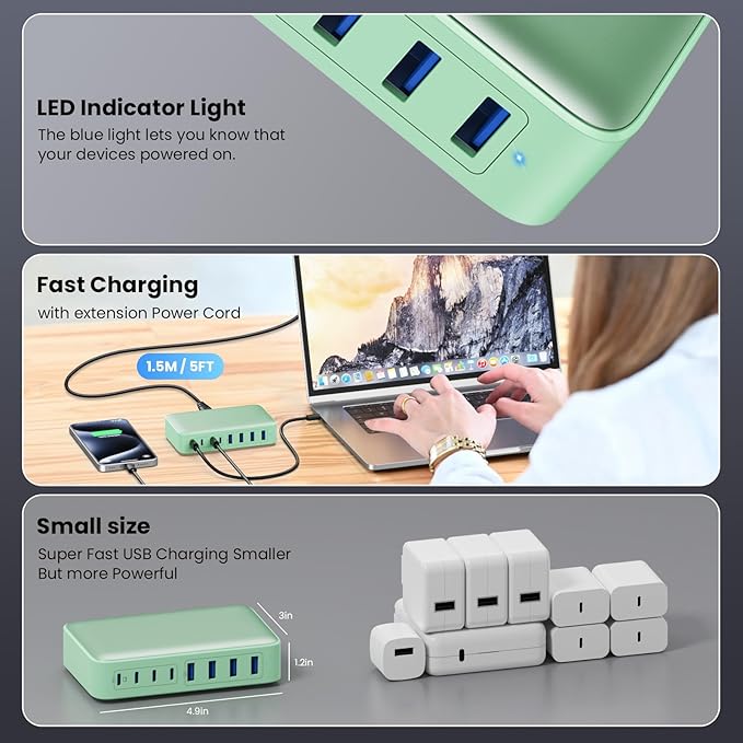 USB C Charger 200W USB C Charger Block GaN III 8-Port Fast Charging Station PD - Image 5