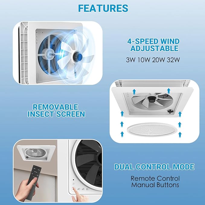 2012 Air Max 14" Vent RV Roof Vent Reversible Exhuast Fan, Ultra Low Sound RV - Image 3