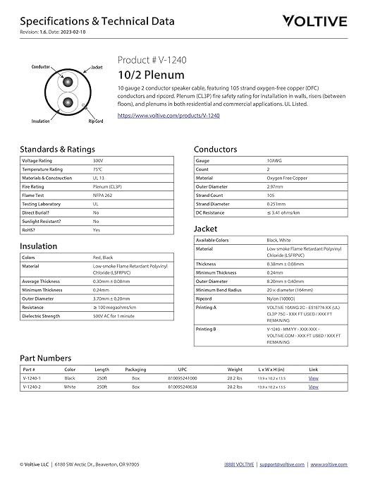Voltive 10/2 Speaker Wire, Plenum CL3P, 250ft - Image 6
