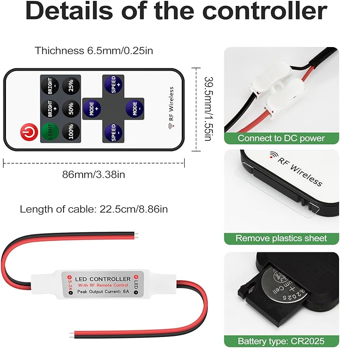 RGBZONE 2 Pack RF Wireless Remote Controller, DC5V-DC24V Single Color 5050 3528 - Image 4
