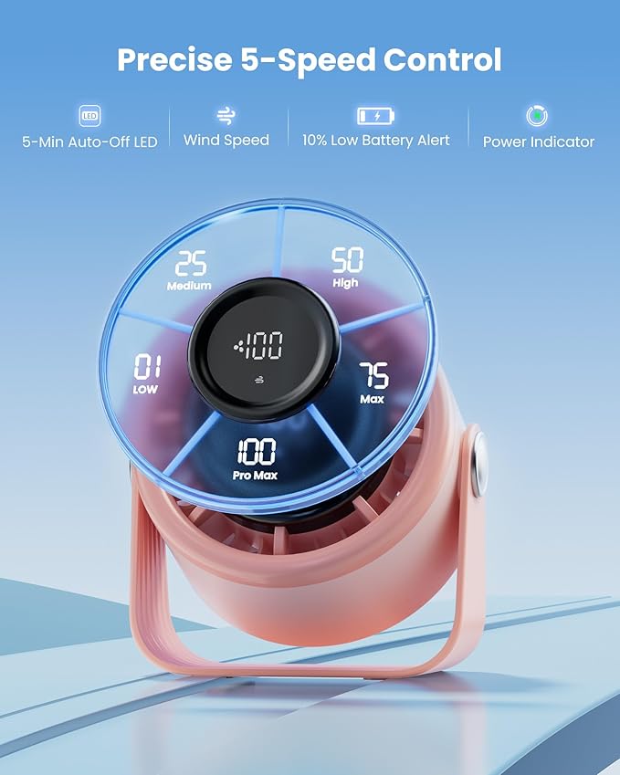 Gaiatop Small Desk Fan Rechargeable, 5in Personal Fan 4000mAh Battery Powered - Image 7