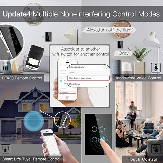 MOES 2.4GHz WiFi Wall Touch Smart Switch Neutral Wire Required, 3 Way - Image 5