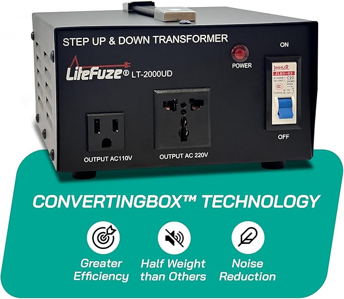 LiteFuze 2000 Watt Voltage Converter Transformer Step Up/Down - 110v to 220v / - Image 4