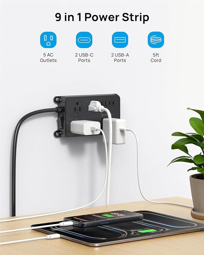 TROND Power Strip Surge Protector, 5 Widely-Spaced Outlets - Image 2