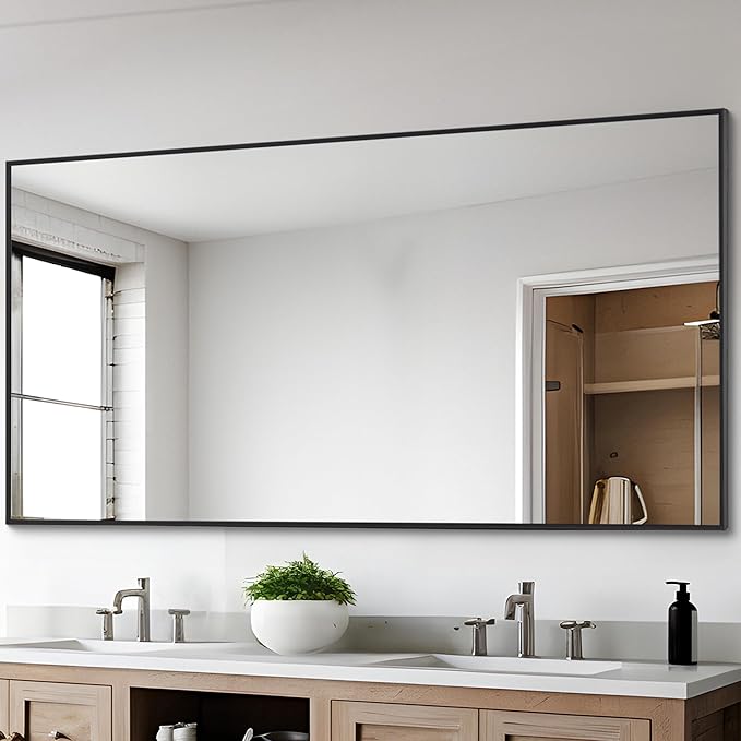 Black Bathroom Mirror for Wall, 30x55 Inch Rectangle Mirrors - Image 3