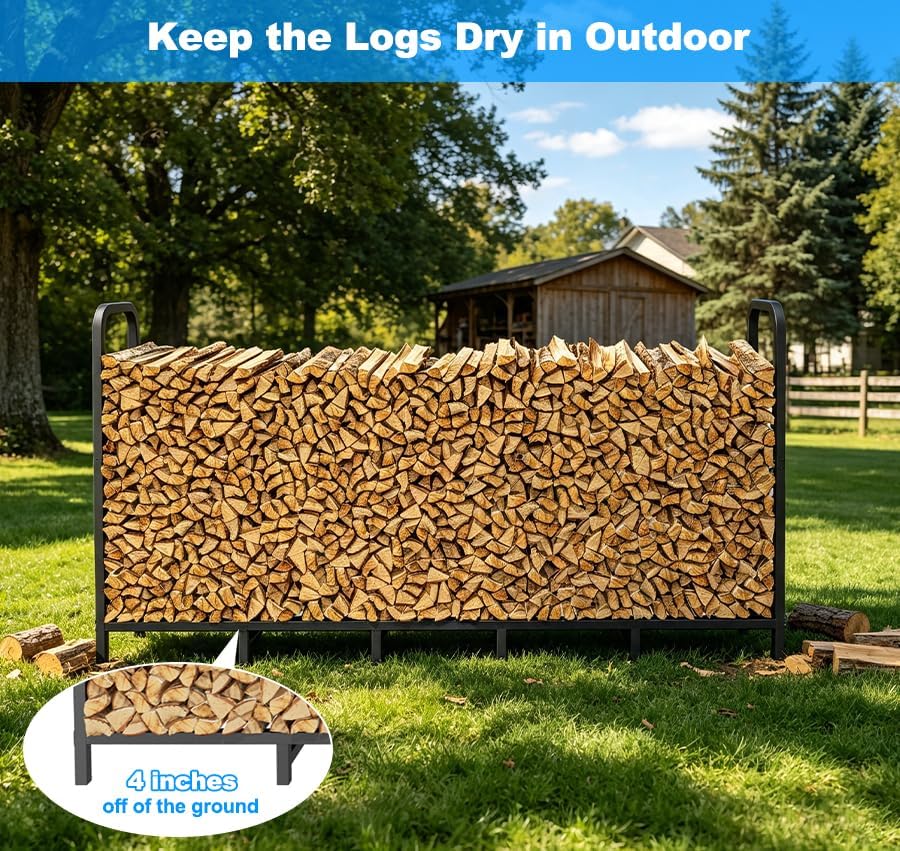 6.7ft firewood rack holder, adjustable heavy duty fire, side view