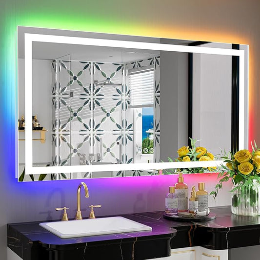 YEELAIT 55x30 Inch RGB LED Bathroom Mirror Front Light and RGB Backlit Lighted by YEELAIT