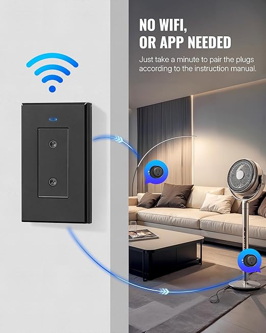 Black Remote Control Outlet Plug, WILAWELS Wireless Light Switch, On Off Remote - Image 3