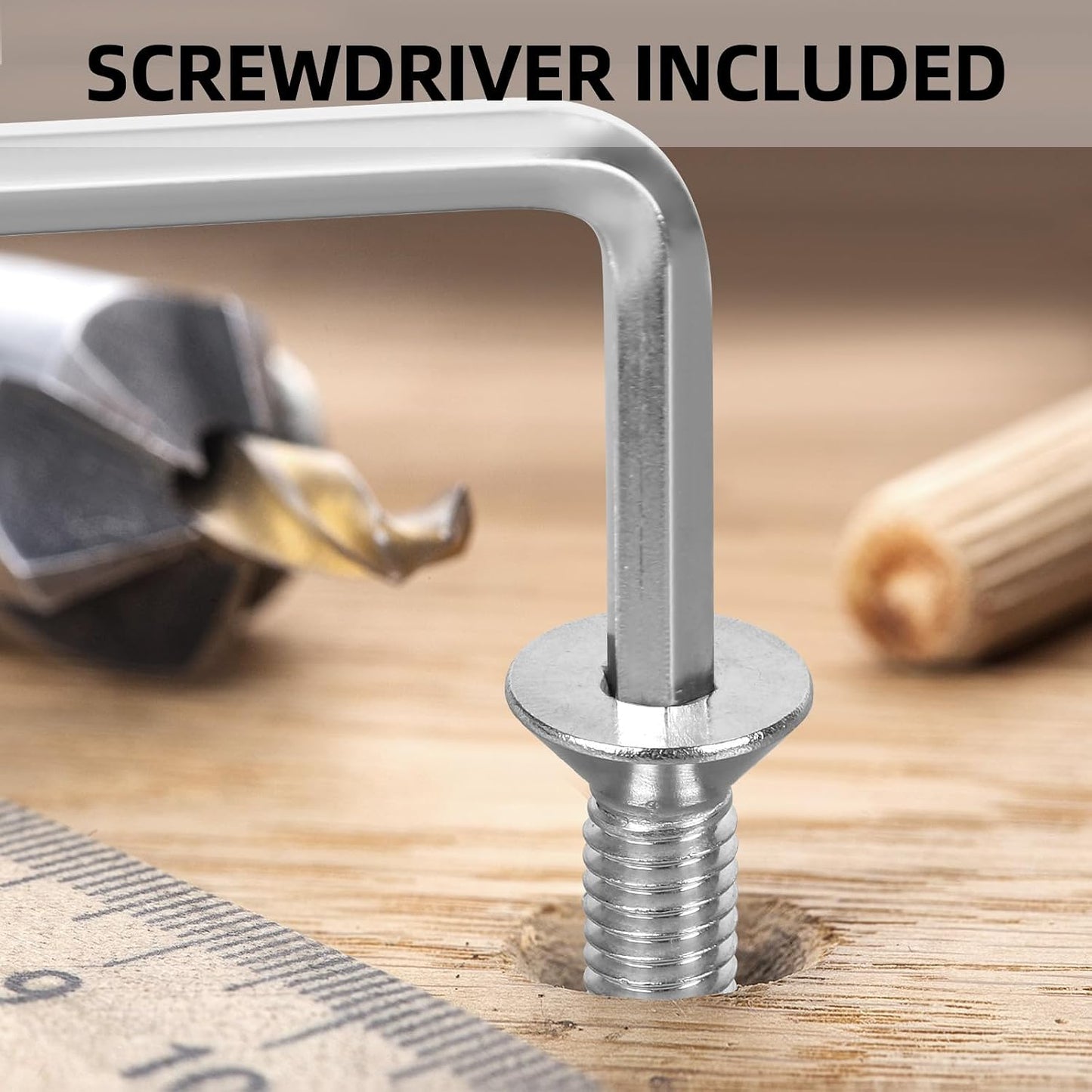 50 PCS M6 x 20mm Flat Head Socket Cap Screws Bolts, Countersunk Allen Bolts, Stainless Steel 304, Full Thread, Bright Finish, Screwdriver Included