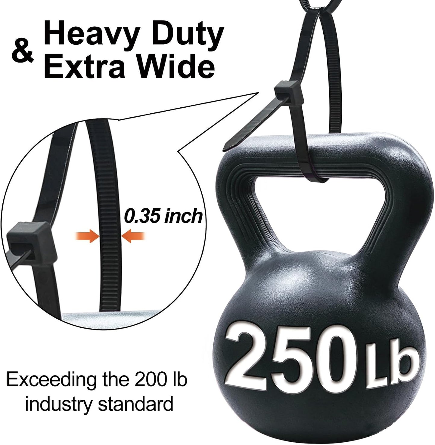 Thick Zip Ties Heavy Duty, 12 inch, Black, 250 lbs High Strength, 500 Pack, Heavy Duty Zip Ties for Outdoor Use, Extra Wide & Strong UV Resistant Cable Ties, Wire Ties, SiKuLin