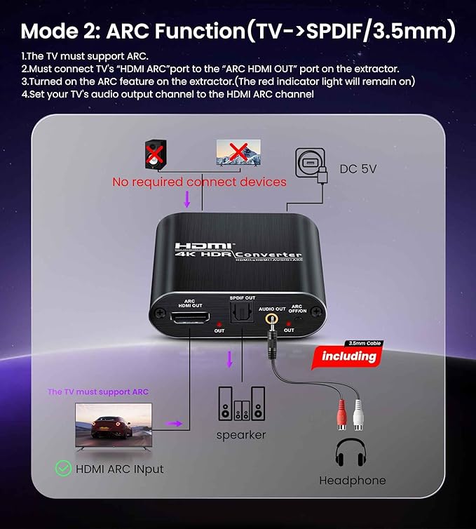 avedio Links HDMI ARC Audio Extractor Converter 4K@60Hz, HDMI to Optical - Image 4
