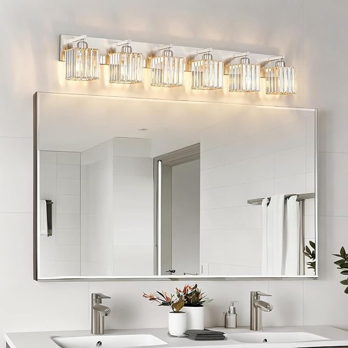 FDPBY Modern Vanity Light 6-Lights Brushed Nickel Vanity Light Crystal Bathroom - Image 8