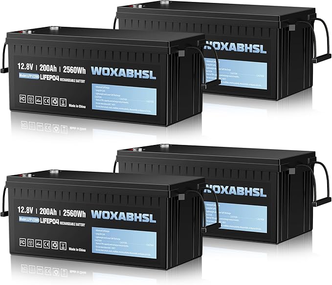 WOXABHSL 4 PCS 12V 200Ah LiFePO4 Lithium Battery, Built-in 200A BMS, 15000+ by WOXABHSL
