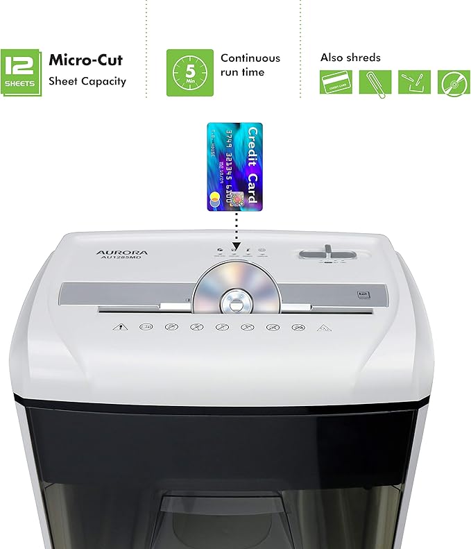 Aurora AU1285MD Compact Desktop-Style High Security 12-Sheet Micro-Cut Paper - Image 2
