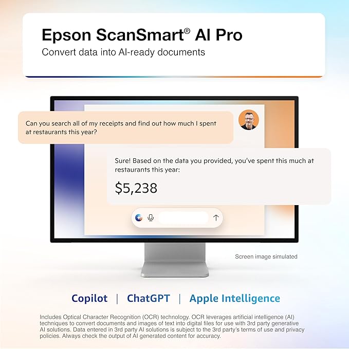 Epson RapidReceipt RR-600W Wireless Desktop Color 2-Sided Receipt & Document - Image 2