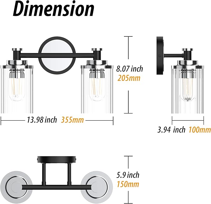 PHIXART Bathroom Lighting Fixtures Black and Chrome Bathroom Vanity Light - Image 2