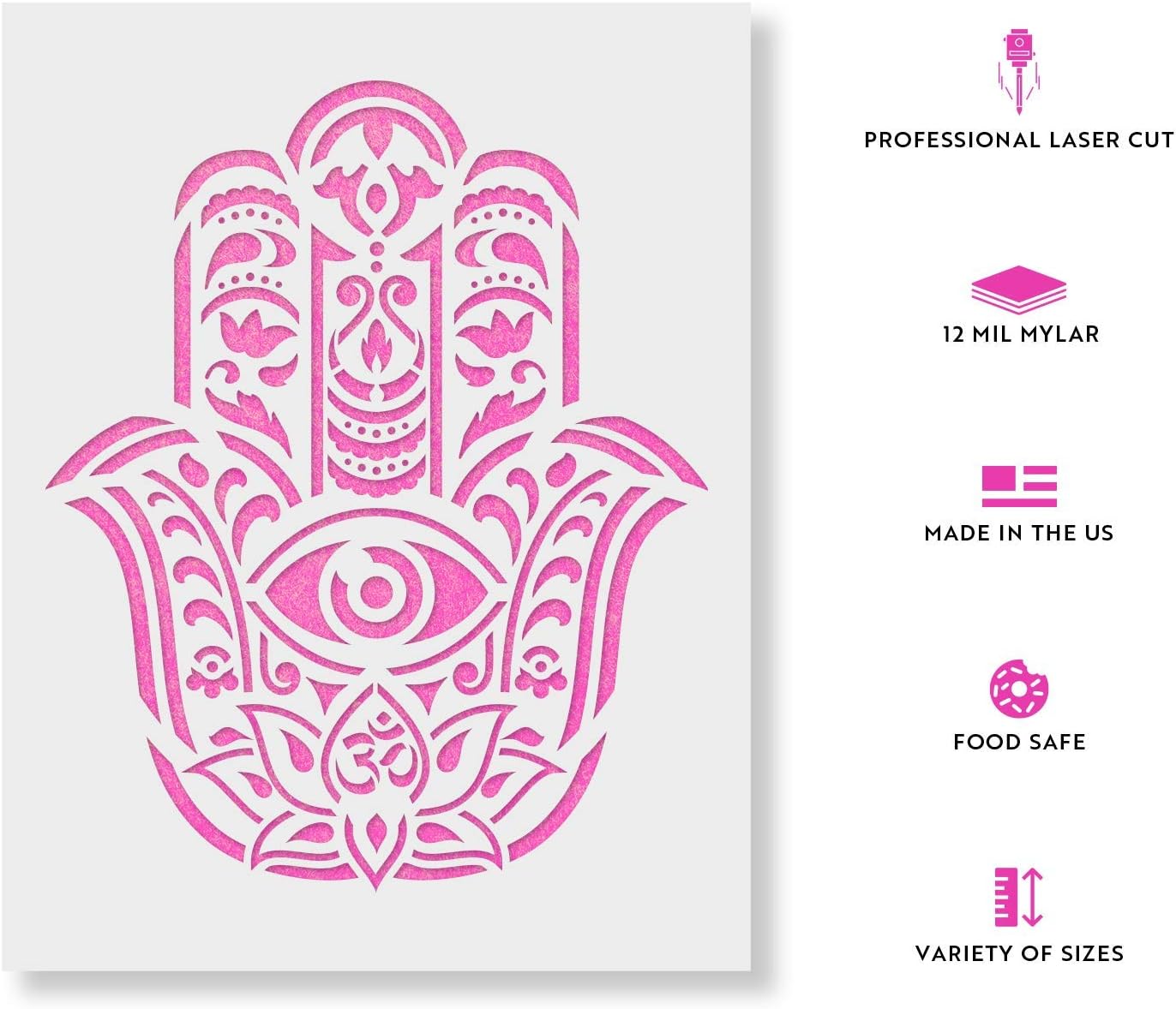 Hamsa Palm Mandala Stencil - Spiritual Mandala Stencil for Painting, Hindu Hamsa Palm Design