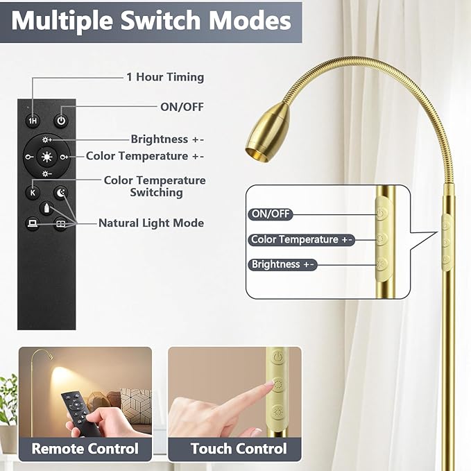 Reading Floor Lamp, Dimmable Zoomable Spotlight, Adjustable Color Beam Standing - Image 6
