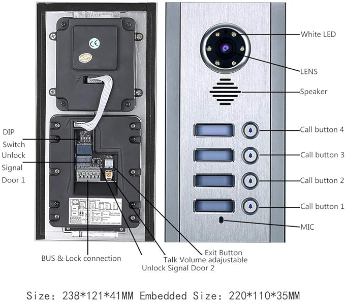 4 Apartment Bus 2 Wire Video Door Phone Intercom Systems 7 Inch Kit - Image 8